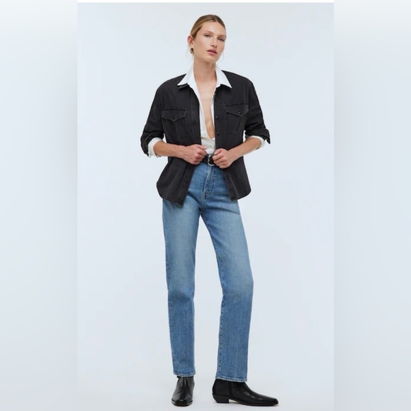 Madewell Denim Western Button-Up Shirt in Lunar Wash Size Small 100% Cotton - Picture 2 of 9